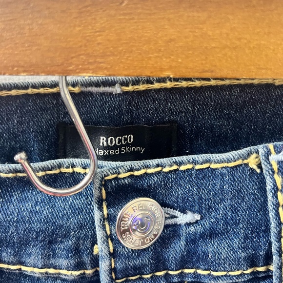 True Religion Men`s Rocco Big T Relaxed Skinny Jeans Size 36x32 Blue Stitching - Picture 5 of 9
